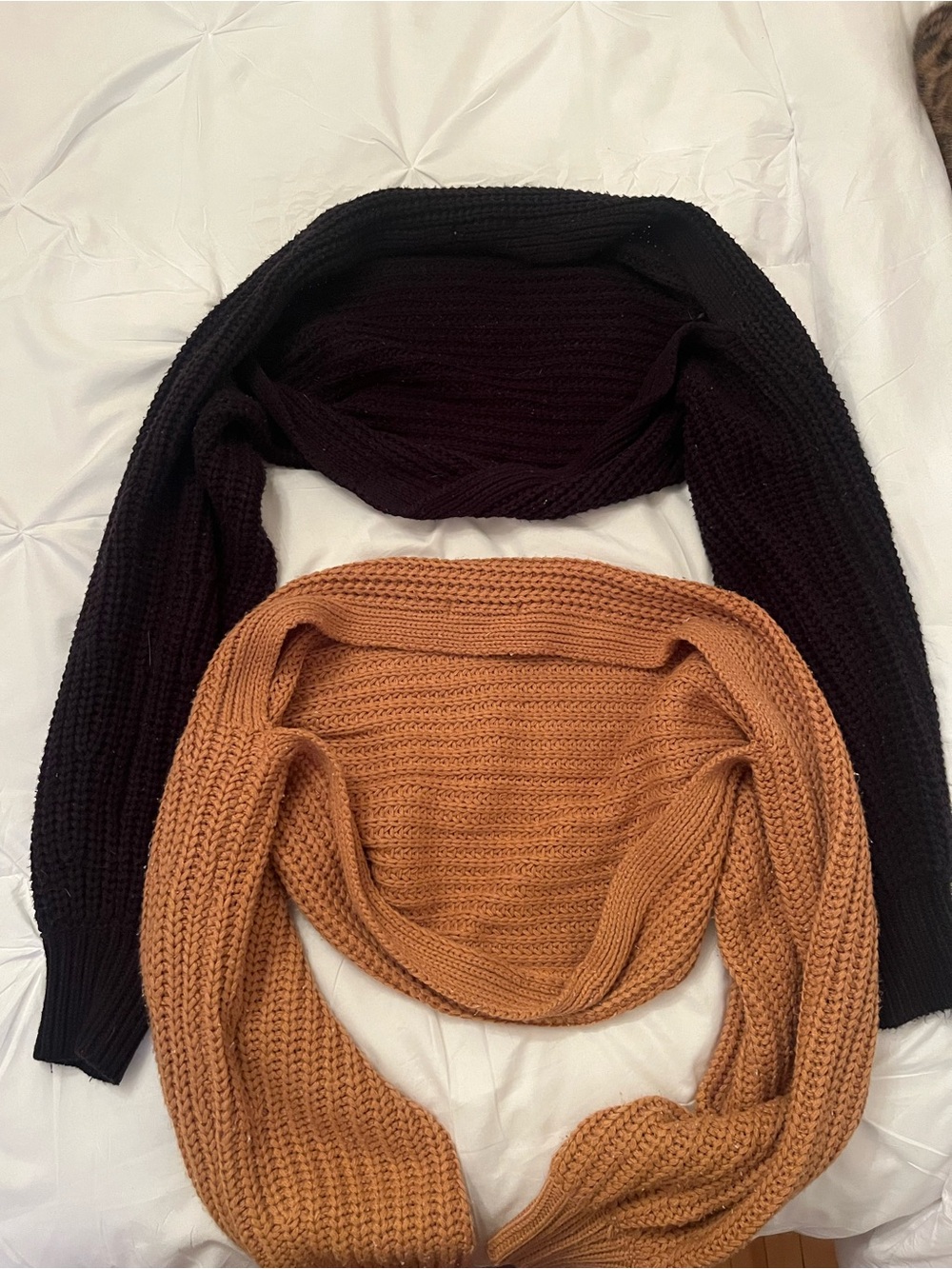 Chunky Knit Shrug/ Sweater in Black and Camel/Tan